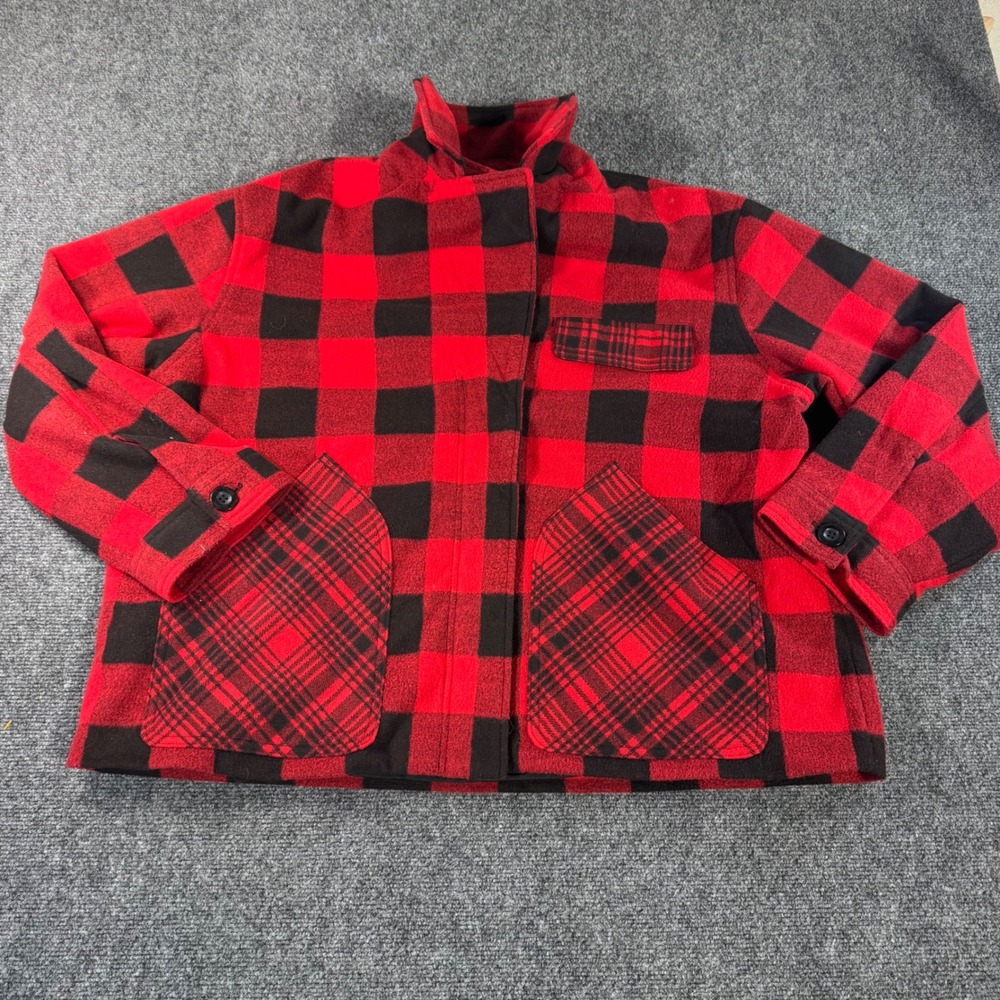 Woolrich Red Black Buffalo Plaid Wool Blend‎ Zip Front Jacket Womens XL